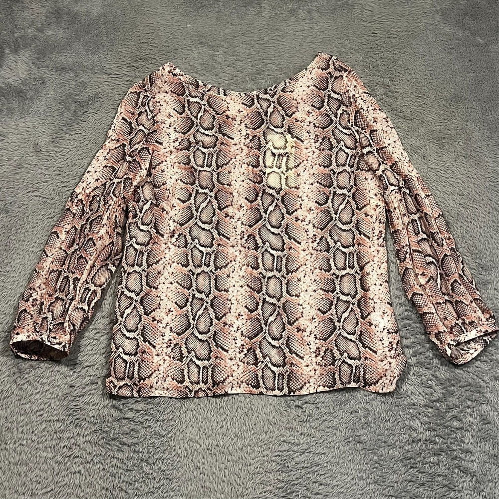 Tyler Boe Top Snakeskin Tunic Blouse Sheer Long Sleeve Women's 6 NWT